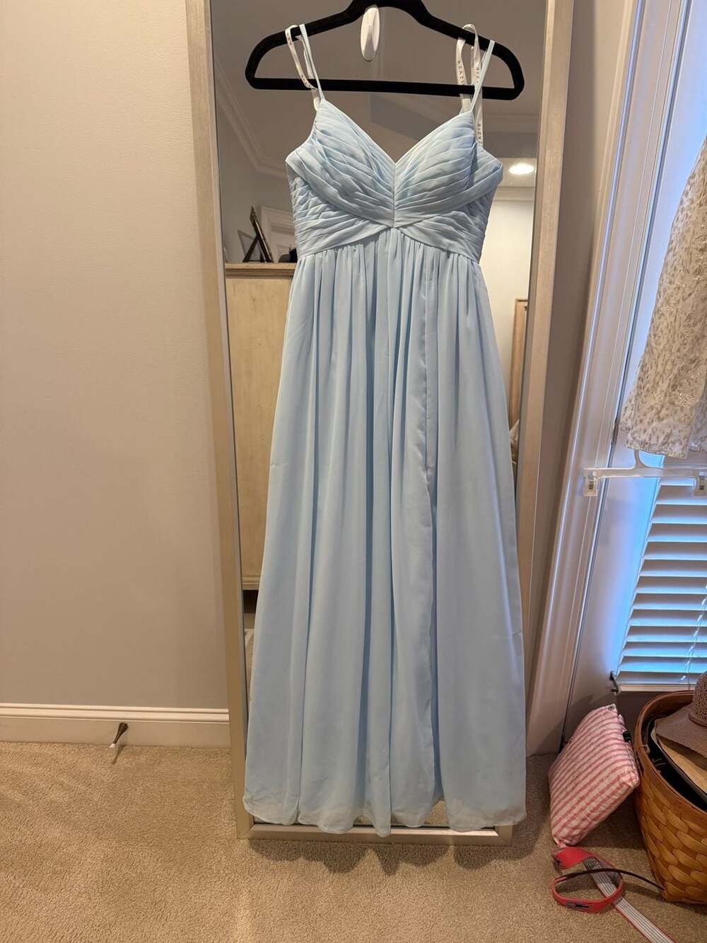Azazie Sky Blue Chiffon V-Neck Pleated Spaghetti Strap Bridesmaid Dress Size A2
